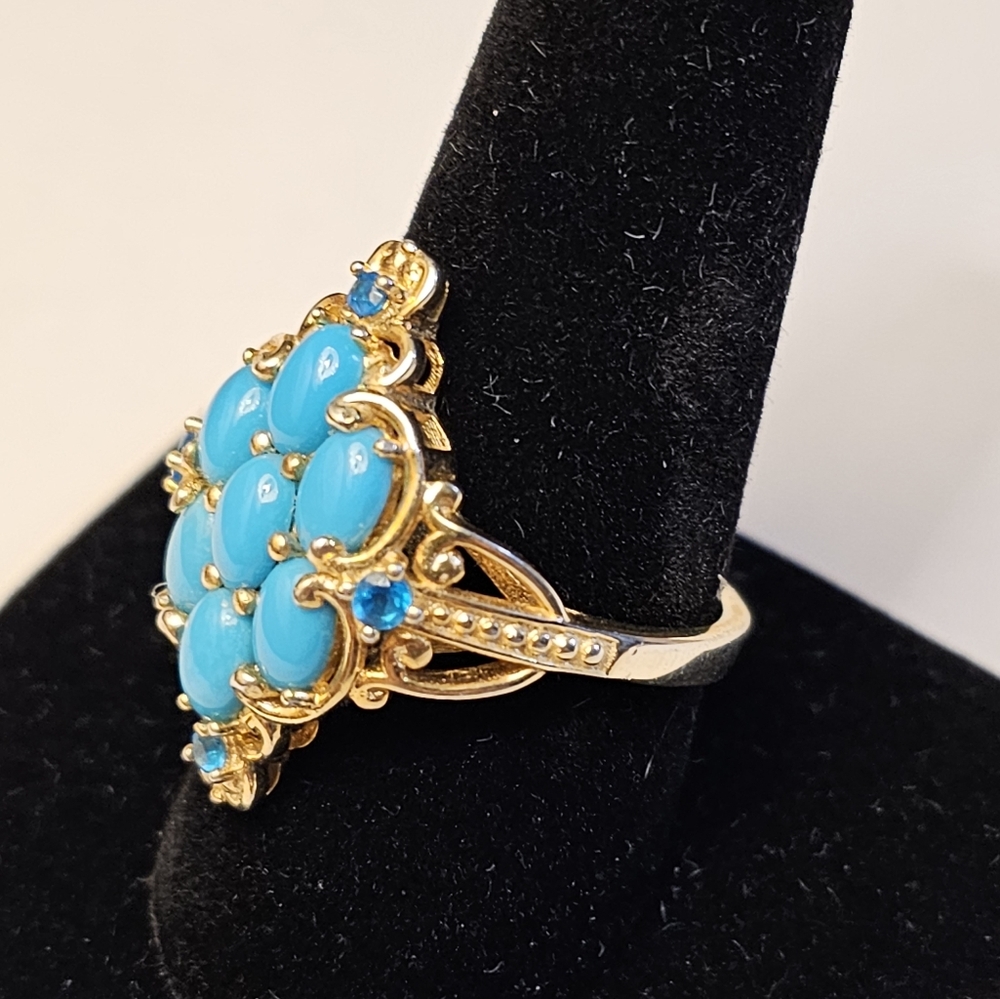 Sleeping Beauty Turquoise Ring Platinum/925 & 14k YG Ring Size 9 - Picture 8 of 9
